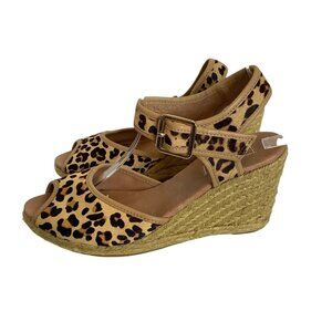 Topshop Leopard Print Wedge Sandals Women 6 Jute Espadrille Heel Ankle Strap